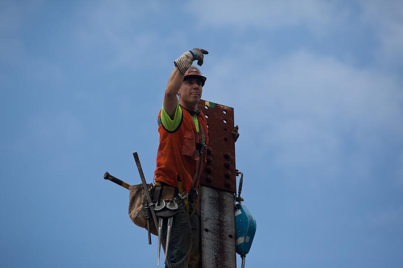 Kaniehtakeron ‘Geggs’ Martin working at 55th Street. He's a fourth generation ironworker from Kahnawake.